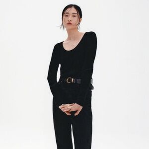 Zara Round Neck Wool Blend Knit Sweater Black Small